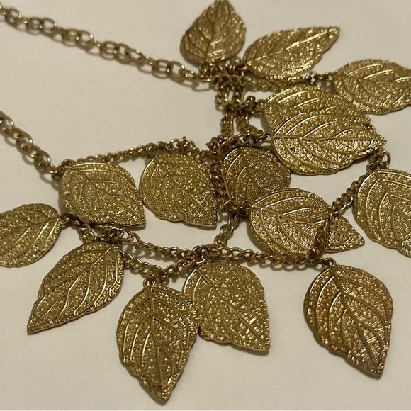 Gold-Toned Statement Necklace for Women - Vintage-Style Gold Leaf Design - Picture 8 of 16